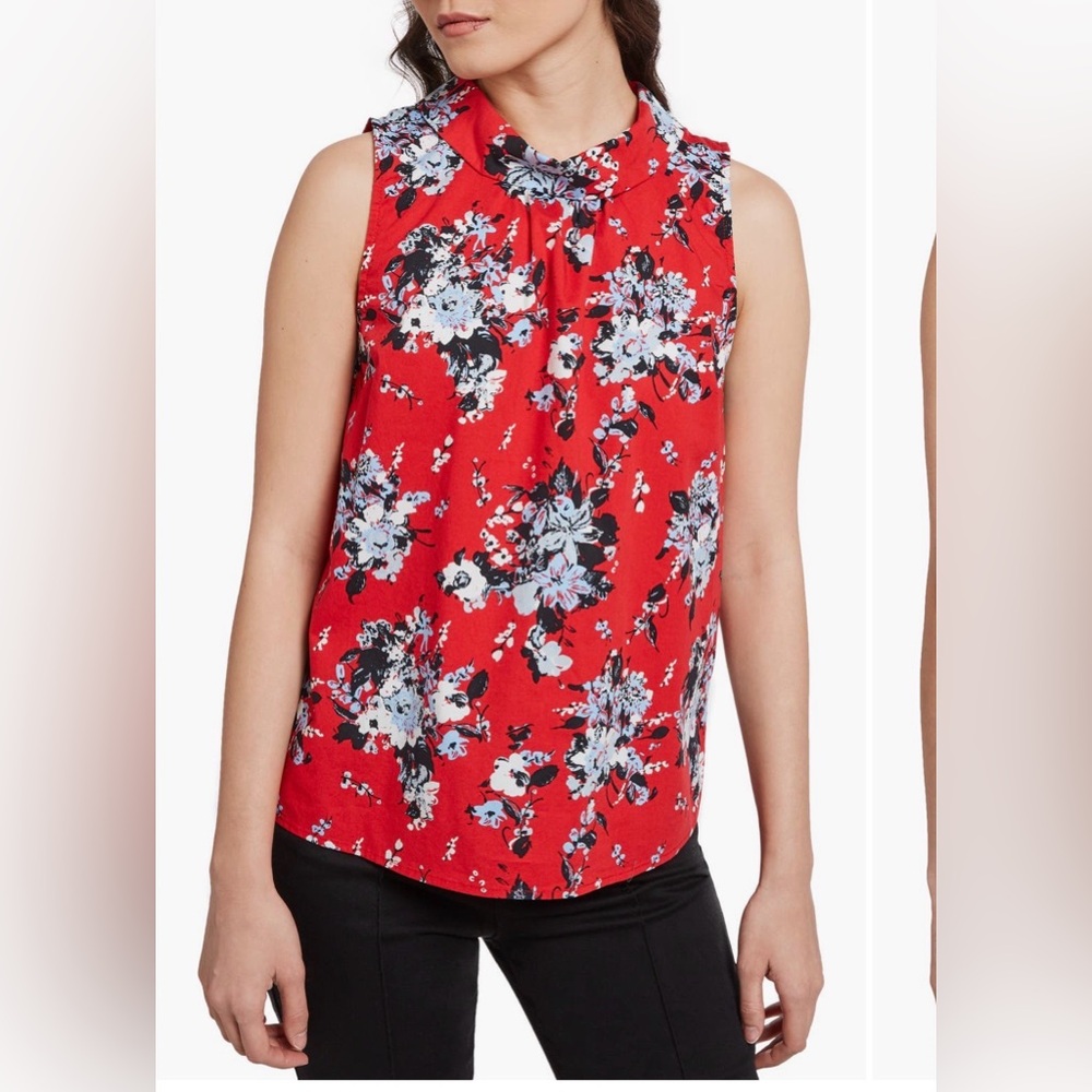 ModCloth Red Floral Sleeveless Blouse EUC